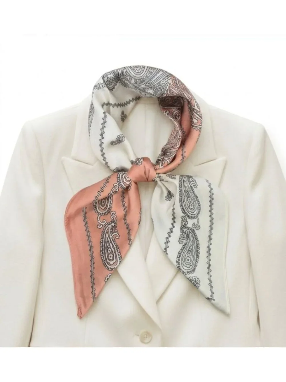 Luxury Elegant Women Square Silky Soft Scarf Head Top Hijab Beige Floral Paisley